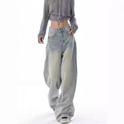 American Retro Old High-waisted wide jeans
