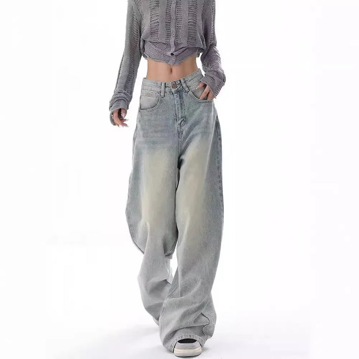 American Retro Old High-waisted wide jeans