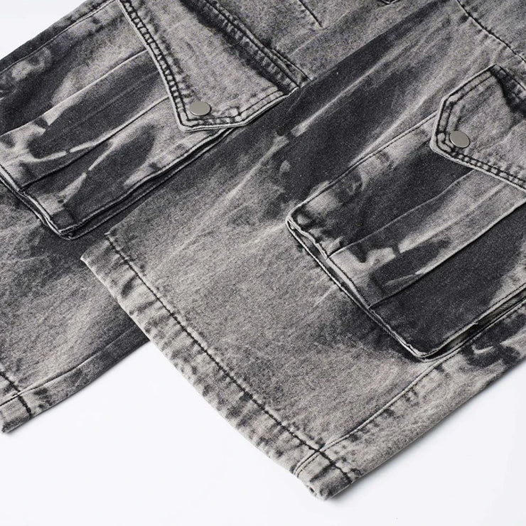 Casual Multi-pocket Washed Bottom Straight jeans