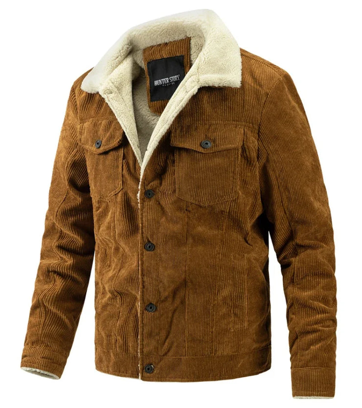 Men's Fleece Collar  Button Warm Cushion Corduroy Jacket
