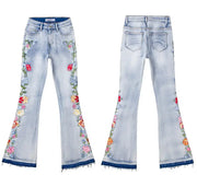 Luxury flora Embroidered Flared Denim