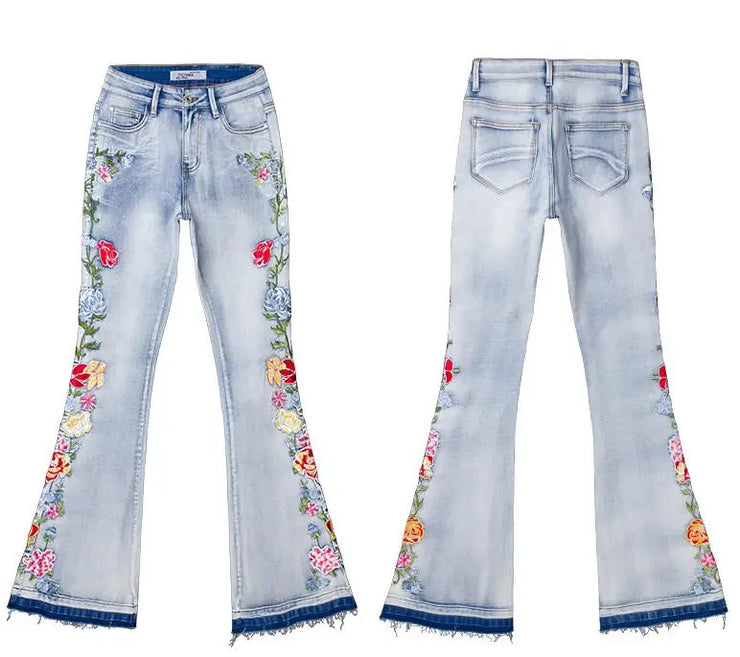 Luxury flora Embroidered Flared Denim