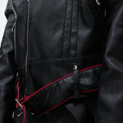 FEWQ Niche Deconstruction Fold Design  Leather Jacket
