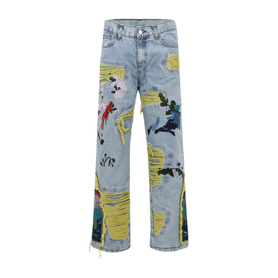 Oil Painting Embroidered Tassel Denim