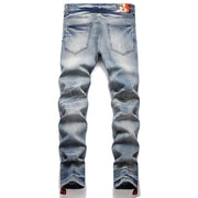Embroidered Stretch Graffiti Print Ripped Jeans