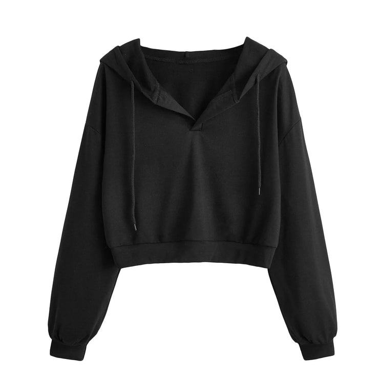 Women's Cropped Long Sleeve Casual Pullover