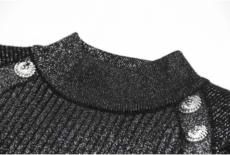 New Long Sleeve Round Neck Slim Midi Knit Dress