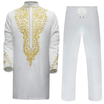 African embroidery men Outfit dashiki white Kaftan