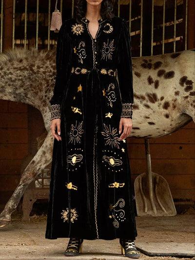 LUXARY VELVET FALL BELT LONG BRITISH STYLE OVERCOAT