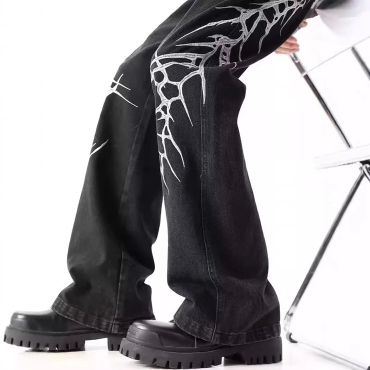 Heavy Embroidery Hip-Hop Flared Trousers
