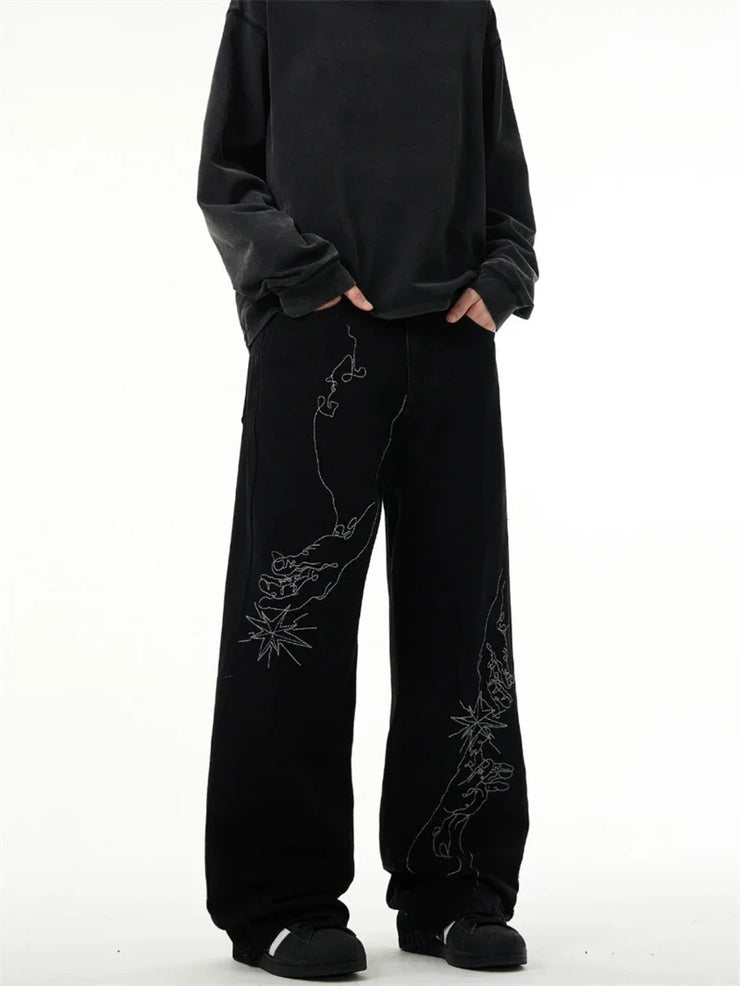 New Goth Vintage streetwear Embroidered Baggy Jeans