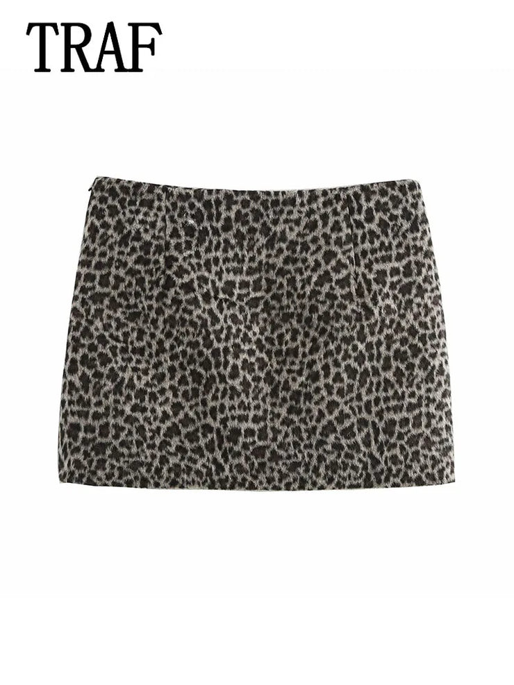 ANIMAL PRINT O NECK SINGLE BREASTED SHORT WOMEN SUIT