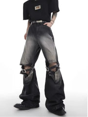 High Street Niche Design Wide Leg Washed Jeans ( UNISEX )