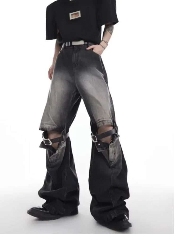High Street Niche Design Wide Leg Washed Jeans ( UNISEX )