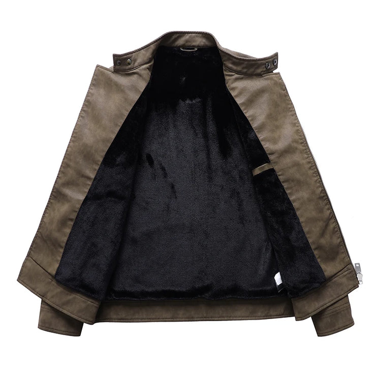 Winter leather Fleece Warm Zipper Motorbike jacket