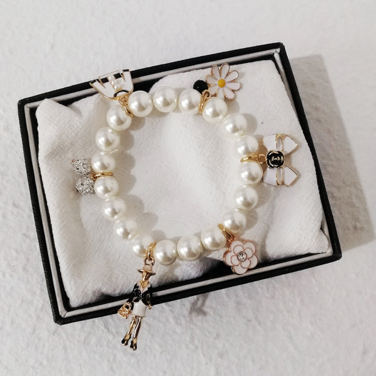 Luxury Elastic Glass Pearl Charms Designer Bracelet