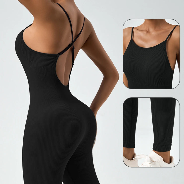 Women Backless Cross Seamless Gym Jumpsuit
