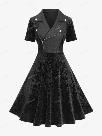 Gothic Floral Velvet Embossed Cracked Party Dress