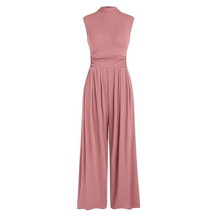 Women Sleeveless Half-High Collar Jumpsuit