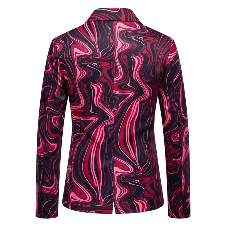 Fashionable Wave Printed Casual Single Button Blazer