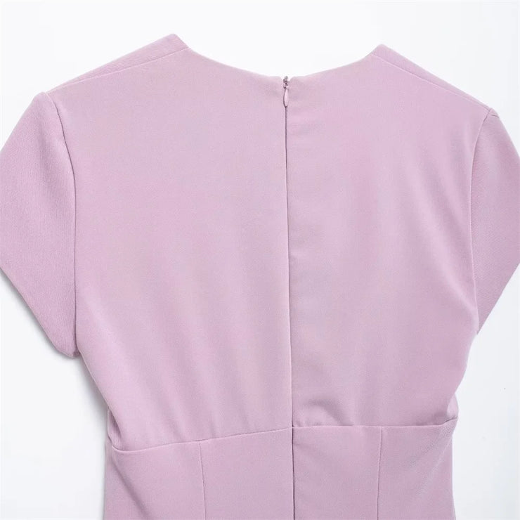 women's V-neck short-sleeved waist-cinching skirt