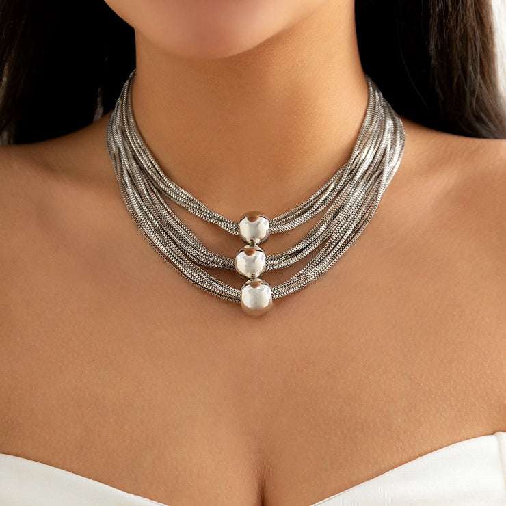Gothic Layered Big Ball Pendant Choker Necklace