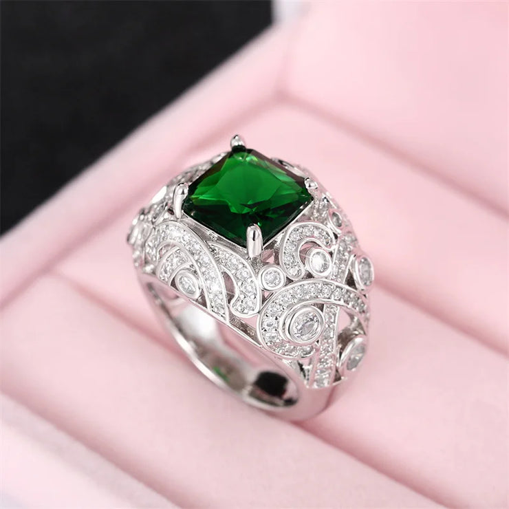 Elegant Full Bling Iced Out Green Ring