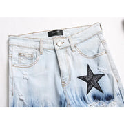 Men's Embroidered Five-Pointed Star Fashion Elastic Slim Fit Trouser