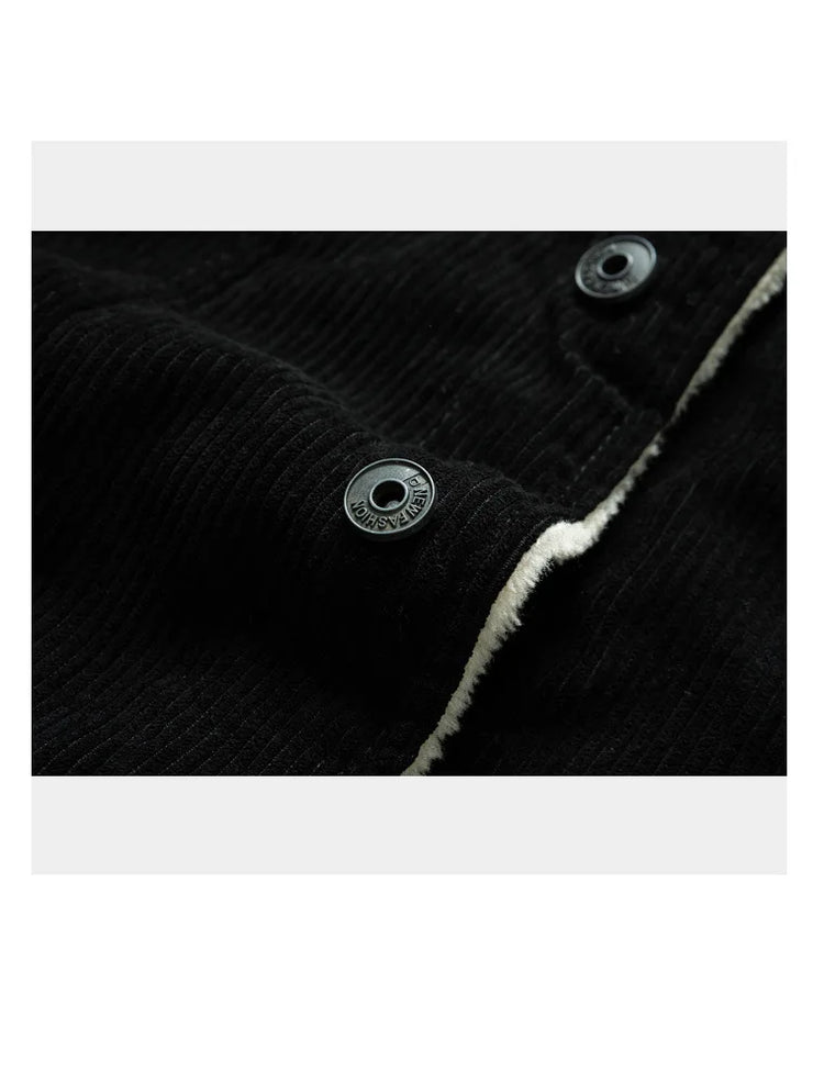 Men's Fleece Collar  Button Warm Cushion Corduroy Jacket