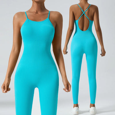 Women Backless Cross Seamless Gym Jumpsuit