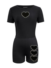 DARK HEART SHAPED DECOR  CUTOUT TWO PIECE TRACK SUIT