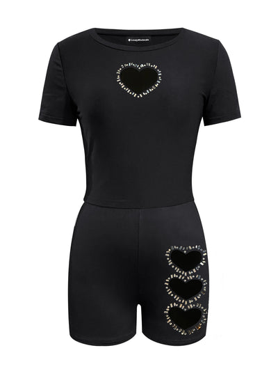 DARK HEART SHAPED DECOR  CUTOUT TWO PIECE TRACK SUIT