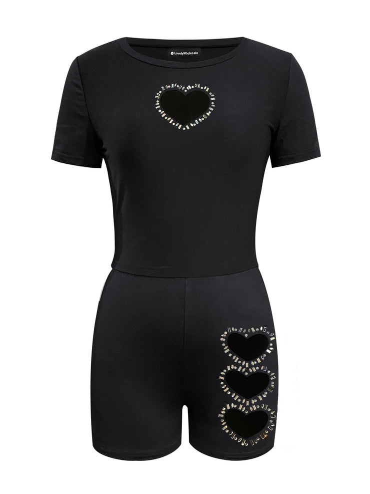 DARK HEART SHAPED DECOR  CUTOUT TWO PIECE TRACK SUIT