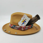 Retro Feather Fedoras Felt Wide Brim Jazz Cap
