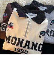 Casual POLO Collar Embroidered Long Sleeve Sweatshirt
