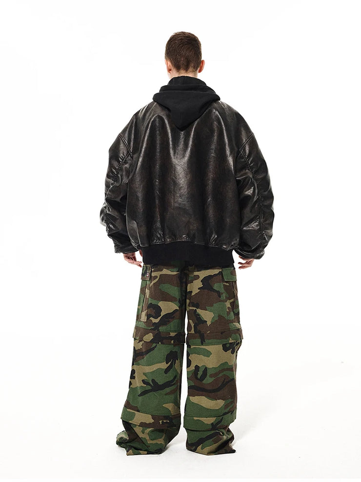 Handsome Oversized Distressed Pu Leather Jacket for Men