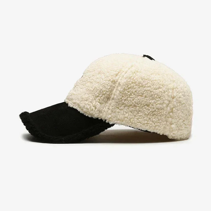 White Brown Lambswool  Warm Plush Trucker Cap