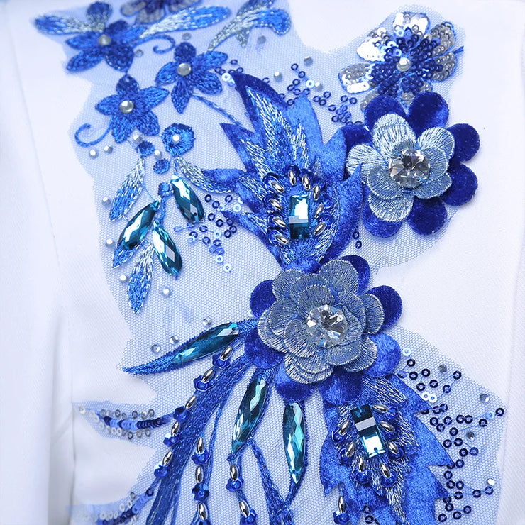 Men Chinese Tunic Sequin Embroidery 2 Pieces Dress Suit