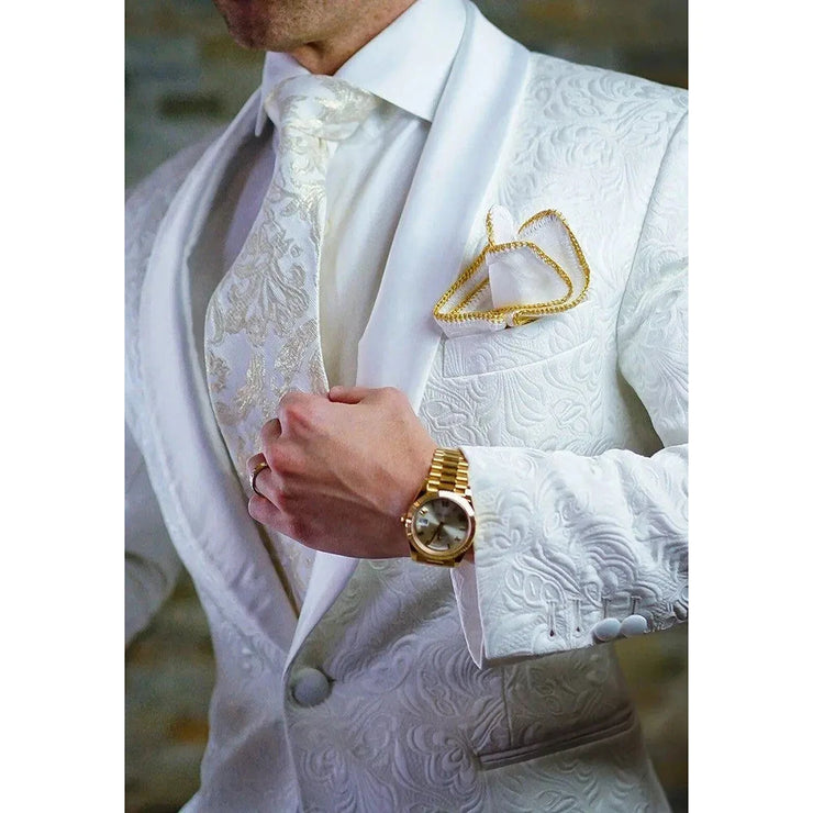 Luxury White Jacquard one button slim fit suit