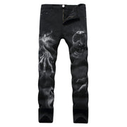 Black Wolf Pattern Printed Punk Straight denim