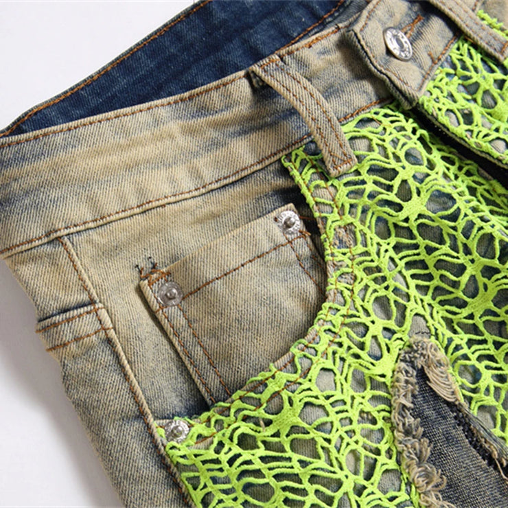 Street Green Spiderweb Embroidered Jeans