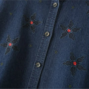 WOMEN'S LOOSE DENIM EMBROIDERED LONG SLEEV