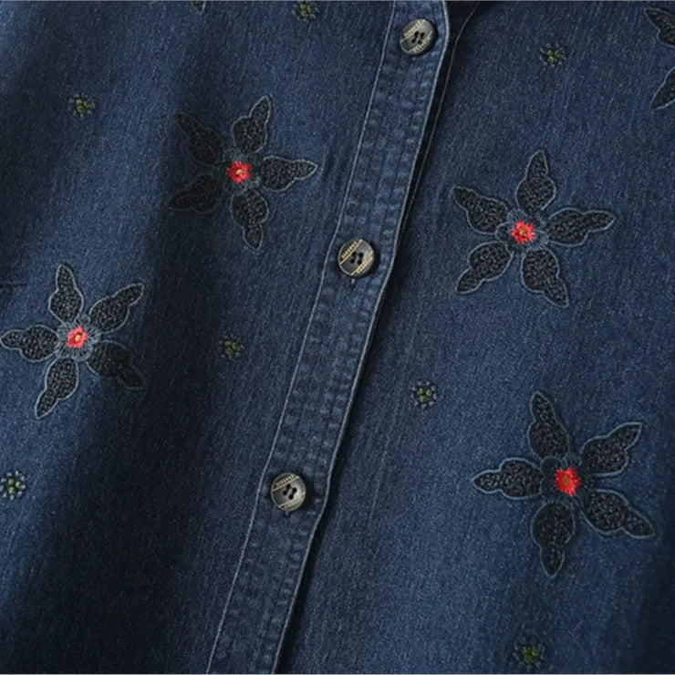 WOMEN'S LOOSE DENIM EMBROIDERED LONG SLEEV