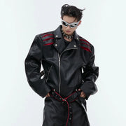 FEWQ Niche Deconstruction Fold Design  Leather Jacket
