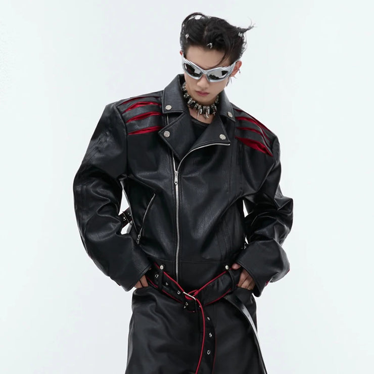 FEWQ Niche Deconstruction Fold Design  Leather Jacket
