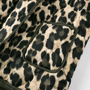 RETRO GREEN BLACK LEOPARD PRINT LAPEL QUILTED COAT