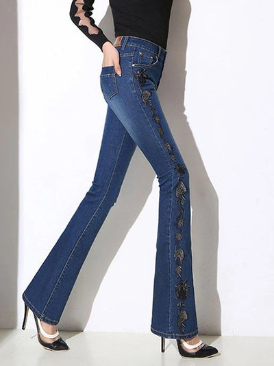 Vintage High Waist Embroidered Flare Jeans
