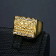 LUXARY STAINLESS STEEL GOLD PLAITED SQUARE RING