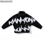 FAUX FUR LETTER PRINTRD STREETWEAR FLEECE  JIPPER COAT
