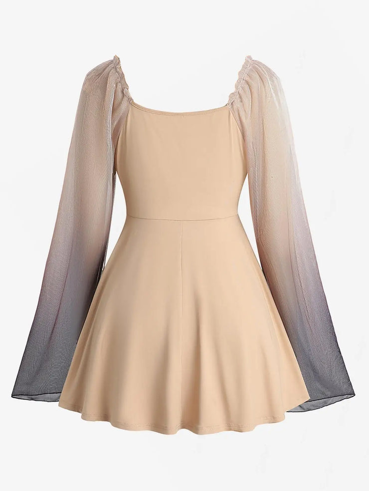 Rose girl Ombre Mesh Ruffles Shoulder Dress